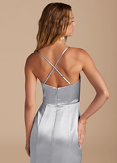 Azazie Marzia Bridesmaid Dresses Silver Mermaid Pleated Metallic Satin Dress image7