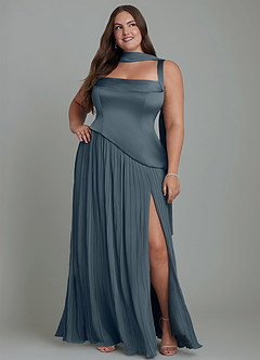 Azazie Stephanie Vestidos de damas de honor Vestido Crepúsculo de Satén Elástico de Línea A con Plisado image15