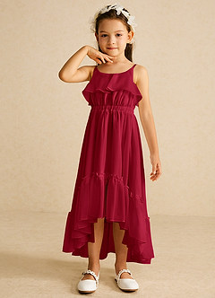 Azazie Karmen Flower Girl Dresses Scarlet A-Line Ruched Chiffon Dress image4