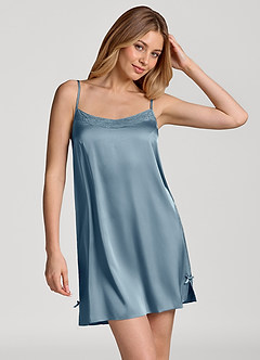 front Camicia da notte in raso con bordo in pizzo