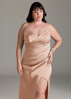 Azazie Yola Bridesmaid Dresses English Rose Sheath V-Neck Pleated Stretch Satin Convertible Dress image13