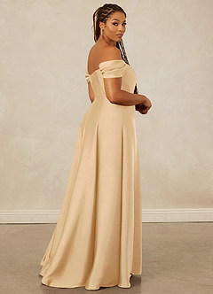 Christian Siriano Bridal for Azazie 1002 Robes de demoiselle d'honneur Robe Trapèze Convertible en Satin extensible Épaule décolletée Or image8