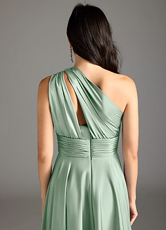 Azazie Charlize Bridesmaid Dresses Agave A-Line One Shoulder Stretch Satin Dress image8