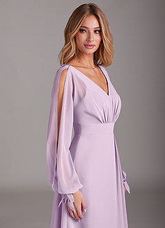 Azazie Matilda At-home Try On Dresses Burnt Orange A-Line Long Sleeve Chiffon Dress image7