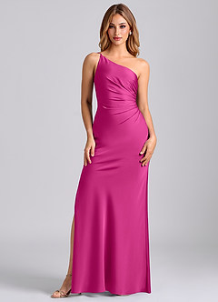 Azazie Marseli Final Sale Fuchsia Mermaid One Shoulder Stretch Satin Dress image5