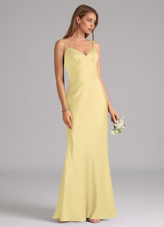 Azazie Suttona Brautjungfernkleider A-Linie Plissee Stretch-Satin Kleid Zitronensorbet image2