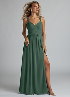 Azazie Aziza Bridesmaid Dresses Sea Moss A-Line V-Neck Pleated Chiffon Dress image1