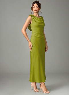 Azazie Kieryn Bridesmaid Dresses Lemongrass Mermaid Pleated Stretch Satin Dress image3
