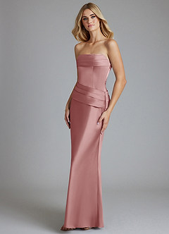 Azazie Lenya Abiti da Damigella Abito Tubino in Raso Elasticizzato Plissettato Rosa Polverosa image4