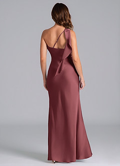 Azazie Driea Bridesmaid Dresses Merlot Mermaid One Shoulder Stretch Satin Dress image2