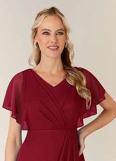 Azazie Waverly Mother of the Bride Dresses Burgundy Sheath Pleated Mesh Dress image6