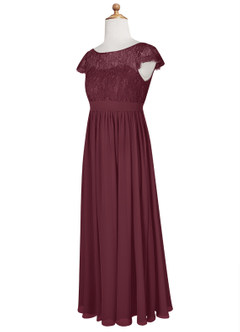 Azazie Silvermist Junior Cabernet A-Line Pleated Chiffon Dress image10