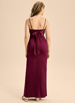 Azazie Mai Junior Robe Fourreau en Satin extensible Décolleté en cœur Bourgogne image2