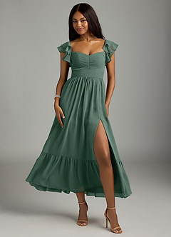 Azazie Anaya Bridesmaid Dresses Sea Moss A-Line Pleated Chiffon Dress image1