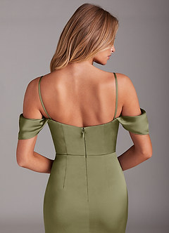 Azazie Saige Brautjungfernkleider Meerjungfrau-Linie Schulterfrei Stretch-Satin Kleid Pistazie image6