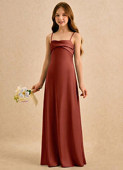 Azazie Mirabella Girls Formal Jurken voor bloemenmeisjes Kolom Jurk van Stretch Satijn Sweetheart-halslijn Terracotta image2