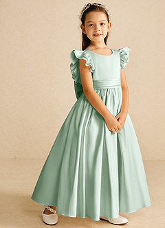 Azazie Piglette Flower Girl Dresses Agave A-Line Bow Matte Satin Dress image5