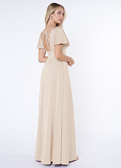 Azazie Lani Bridesmaid Dresses White Alabaster A-Line Flounce Sleeve Stretch Satin Dress image5