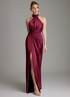 Azazie Gracelynn Robes de demoiselle d'honneur Robe Fourreau en Satin extensible Plissé Bourgogne image1