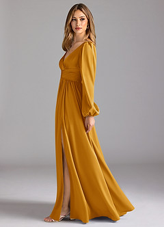 Azazie Norah Brautjungfernkleider A-Linie Stretch-Satin Kleid Butterscotch image4