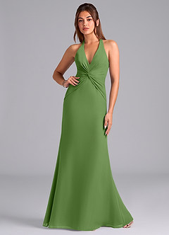 Azazie Valerie Vestidos de damas de honor Vestido de Albahaca de Gasa de Corte Sirena con Plisado image1