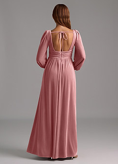 Azazie Norah Bridesmaid Dresses Dusty Rose A-Line Long Sleeve Velvet Dress image2