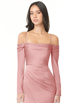 Azazie Hallie Robes de demoiselle d'honneur Robe Sirène Convertible en Satin extensible Schulterfreies Langarmshirt Rose Poudré image2