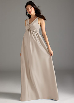 Azazie Yetta Maternity Bridesmaid Dresses A-Line Pleated Stretch Satin Floor-Length Dress image6