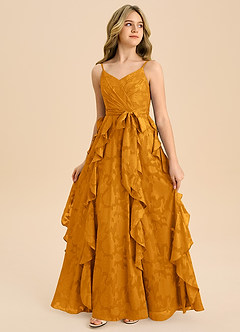 Azazie Peyton Junior Vestido de Caramelo de Devorado Floral de Corte en A con Plisado image4