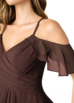 Azazie Dakota Bridesmaid Dresses Ganache A-Line V-Neck Pleated Chiffon Dress image5
