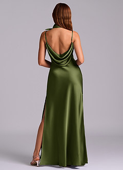 Azazie Yazmine Final Sale Olive Mermaid Pleated Stretch Satin Dress image7