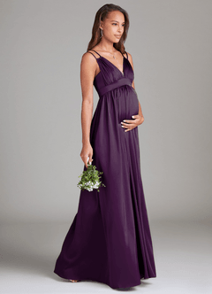 Azazie Emree Maternity Bridesmaid Dresses A-Line Stretch Satin Floor-Length Dress with Pockets image4