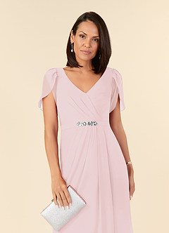 Azazie Marianne Mother of the Bride Dresses Blushing Pink Sheath V-Neck Pleated Chiffon Dress image5