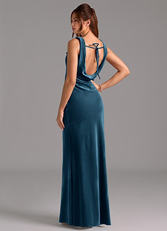 Azazie Rylina Bridesmaid Dresses Blue Topaz Mermaid Bow Velvet Dress image6