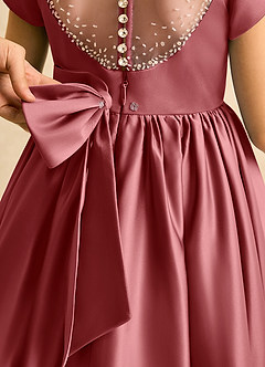 Azazie Toffee Abiti da Ragazza di Fiori Abito Stile Principessa in Raso Opaco Fiocco Rosa Antica image7