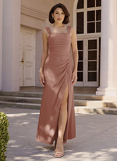 Azazie Jesaphine Bridesmaid Dresses Cedar Rose Sheath Bow Chiffon Dress image2