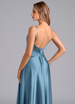 Azazie Elita Jurken voor bruidsmeisjes Jurk van Stretch Satijn met A-Lijn Geplooid Staal Blauw image2