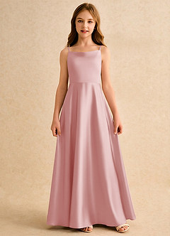 Azazie Joella Girls Formal Sukienki dla dziewczynek sypiących kwiaty Linia A Pofałdowany Satyna elastyczna Długość podłogi Sukienka image4