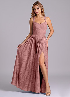 Azazie Francis Brautjungfernkleider A-Linie Korsett Blumen-Burnout Kleid Altrosa image4