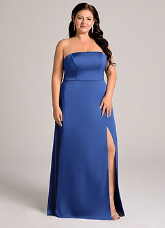 Azazie Wren Bridesmaid Dresses Royal Blue A-Line Strapless Stretch Satin Convertible Dress image9