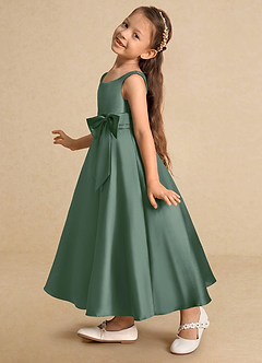 Azazie Lindy Flower Girl Dresses Eucalyptus A-Line Pleated Matte Satin Dress image9