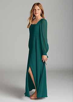 Azazie Leonia Junior Peacock A-Line with Pockets Chiffon Dress image3