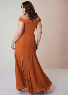 Azazie Lecia Robes de demoiselle d'honneur Robe Empire Convertible en Mousseline de soie Schulterfrei, plissiert Cannelle image9
