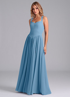 Azazie Francis Brautjungfernkleider A-Linie Korsett Chiffon Kleid Stahlblau image5