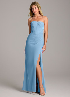 Azazie Chantel Bridesmaid Dresses Steel Blue Sheath Strapless Chiffon Convertible Dress image1