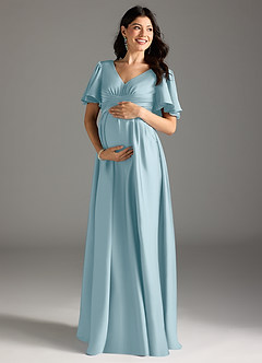 Azazie Verna Maternity Bridesmaid Dresses A-Line Ruched Stretch Satin Floor-Length Dress image3