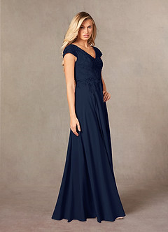 Azazie Rosemarie vestidos de madre de la novia Vestido de Azul Marino Oscuro de Encaje de Corte En A image5