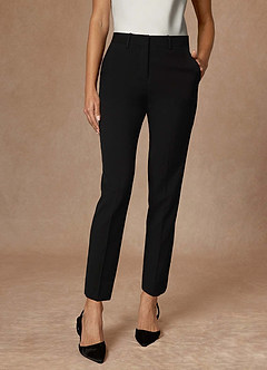 front Whitney Black Refined Weave Performance Full Length Pants Suit