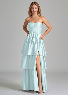 Azazie Faye Robes de demoiselle d'honneur Robe Trapèze en Satin extensible Rayé Verre De Mer image5