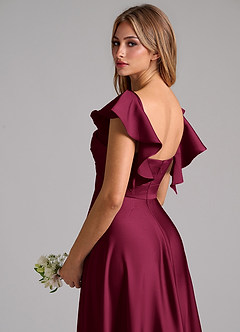 Azazie Leilani Robes de demoiselle d'honneur Robe Trapèze en Satin extensible Drapé Bourgogne image9